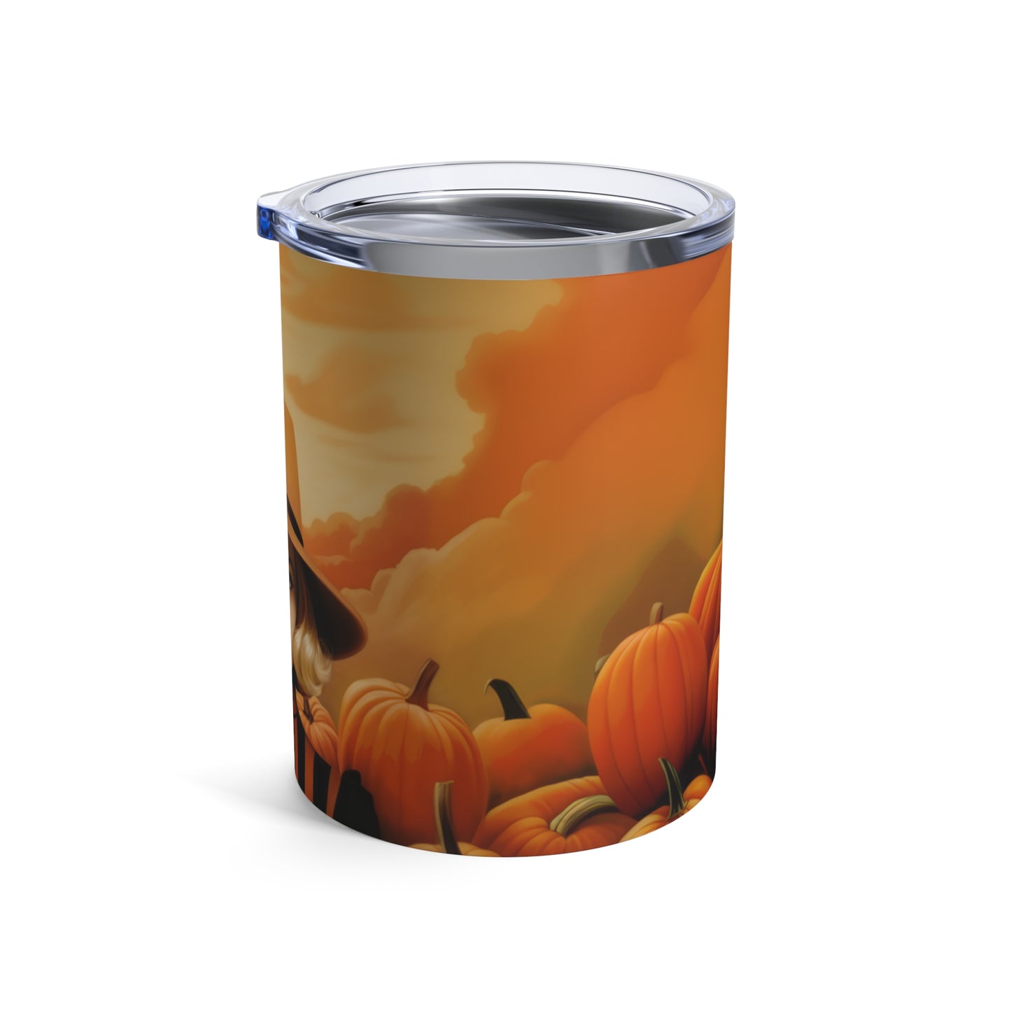 Retro inspired art print of a woman on a Tumbler 10oz; Tumbler Autumn Vibes 10oz - Halloween - by Pink Power Studio #gift for girlfriend #gift for wife #birthday gift #gift for her #70s #70ies