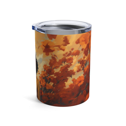 Retro inspired art print of a woman on a Tumbler 10oz; Tumbler Autumn Vibes 10oz - by Pink Power Studio #gift for girlfriend #gift for wife #birthday gift #gift for her #70s #70ies