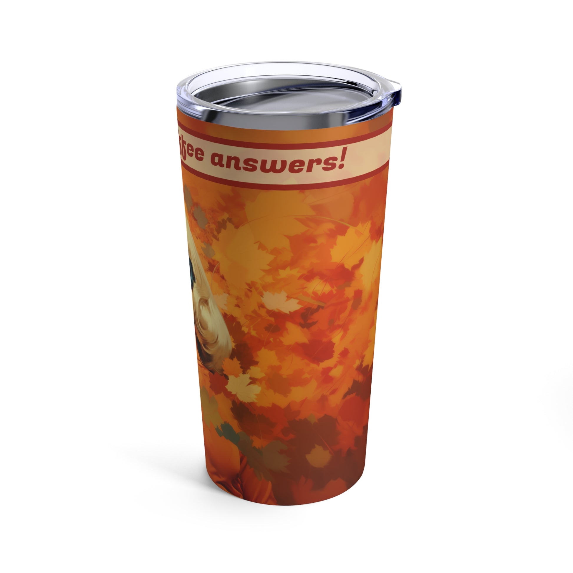 Retro inspired art print of a woman on a Tumbler 20oz; Personalized Tumbler Autumn Vibes 20oz - by Pink Power Studio #gift for girlfriend #gift for wife #birthday gift #gift for her #70s #70ies