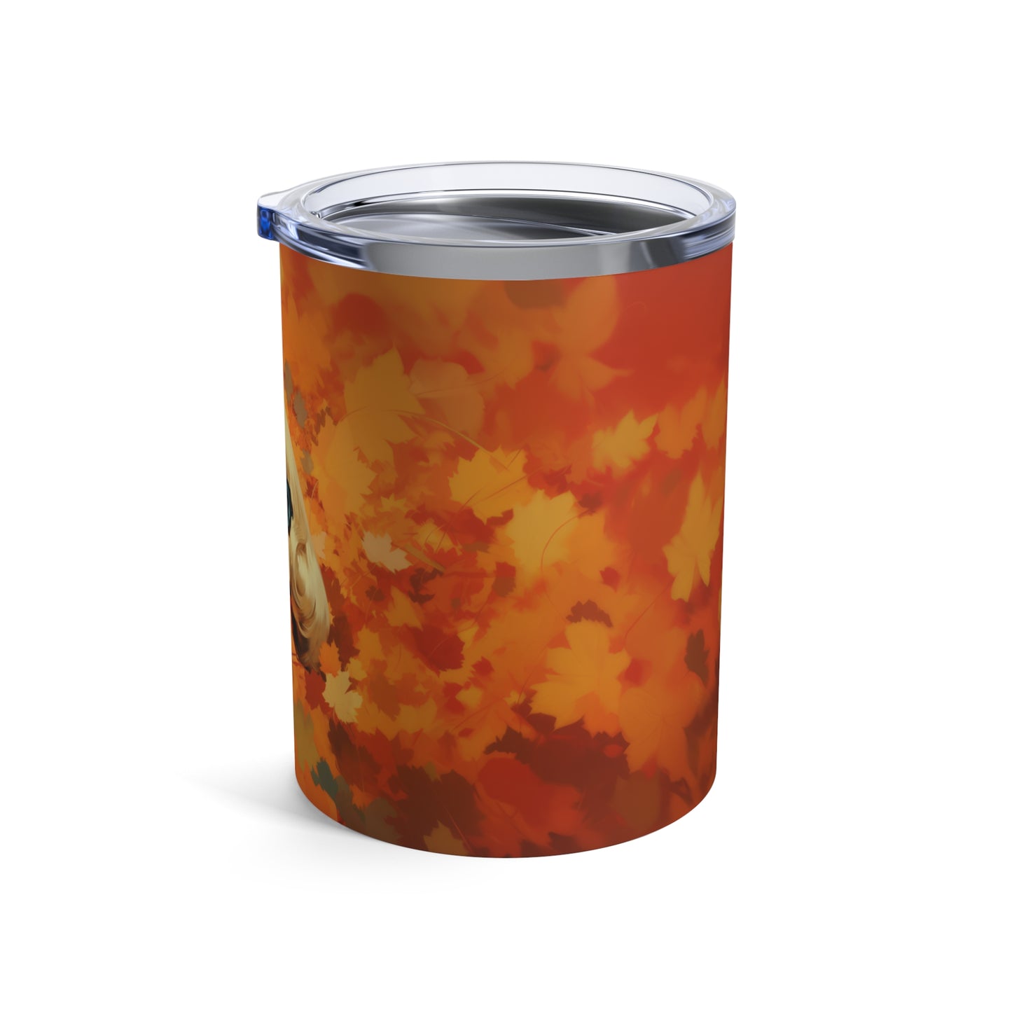 Retro inspired art print of a woman on a Tumbler 10oz; Tumbler Autumn Vibes 10oz - by Pink Power Studio #gift for girlfriend #gift for wife #birthday gift #gift for her #70s #70ies