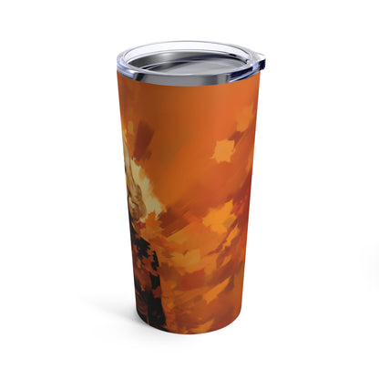 Retro inspired art print of a woman on a Tumbler 20oz; Tumbler Autumn Vibes 20oz - by Pink Power Studio #gift for girlfriend #gift for wife #birthday gift #gift for her #70s #70ies