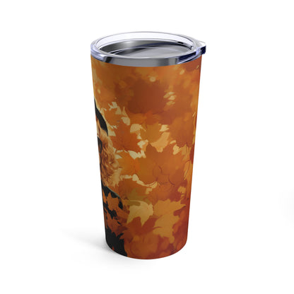 Retro inspired art print of a woman on a Tumbler 20oz; Tumbler Autumn Vibes 20oz - by Pink Power Studio #gift for girlfriend #gift for wife #birthday gift #gift for her #70s #70ies