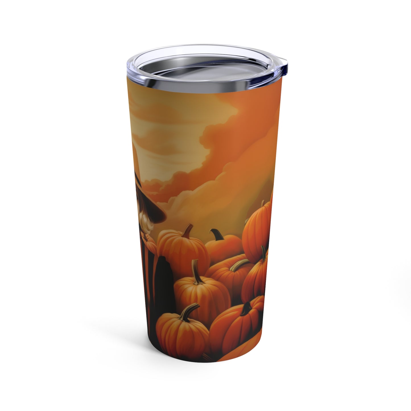 Retro inspired art print of a woman on a Tumbler 20 oz; Tumbler Autumn Vibes 20oz - Halloween - by Pink Power Studio #gift for girlfriend #gift for wife #birthday gift #gift for her #70s #70ies