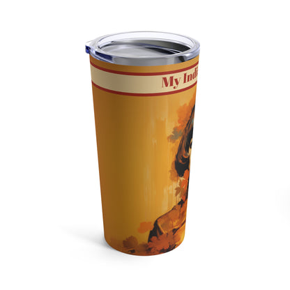 Retro inspired art print of a woman on a Tumbler 20oz; Personalized Tumbler Autumn Vibes 20oz - by Pink Power Studio #gift for girlfriend #gift for wife #birthday gift #gift for her #70s #70ies