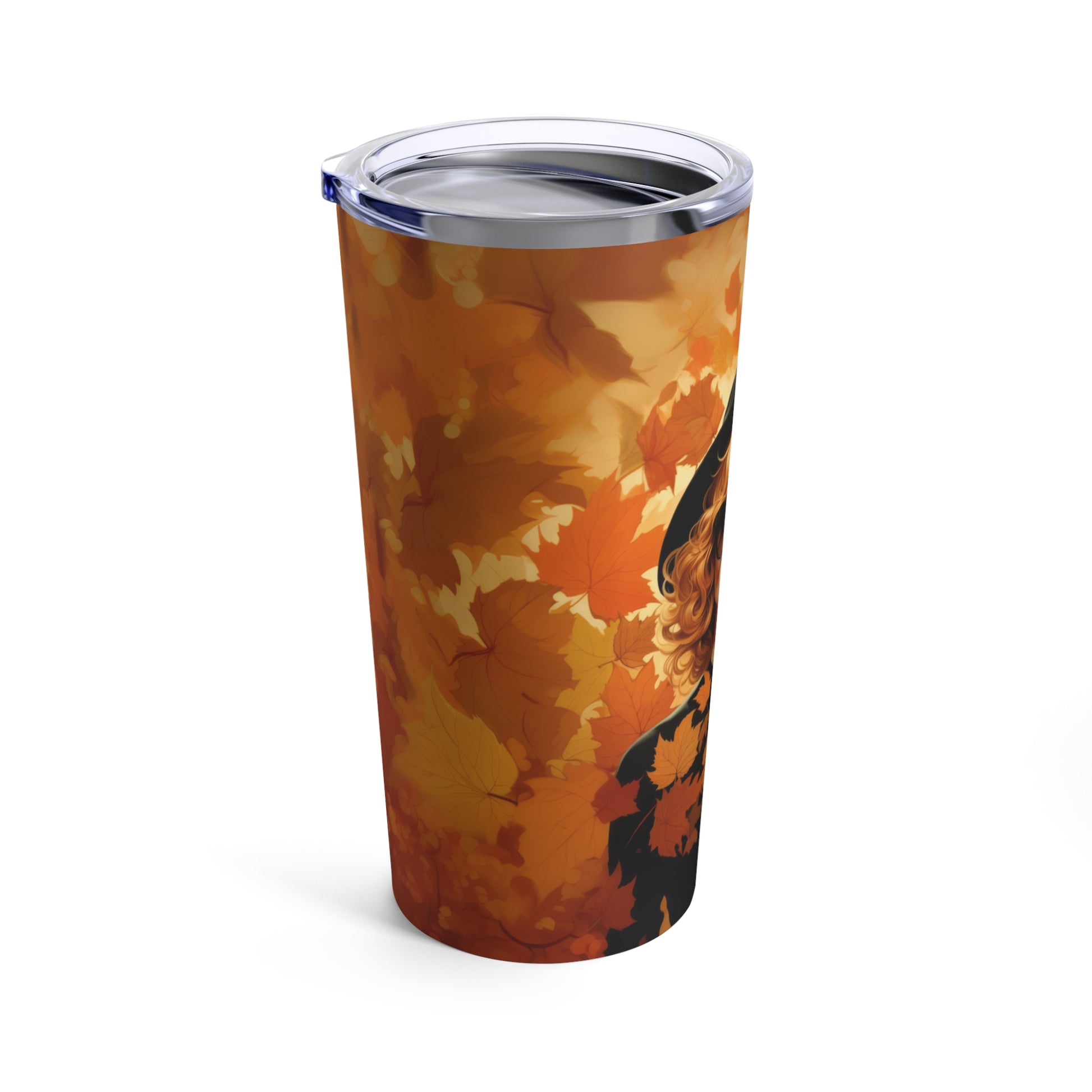 Retro inspired art print of a woman on a Tumbler 20oz; Tumbler Autumn Vibes 20oz - by Pink Power Studio #gift for girlfriend #gift for wife #birthday gift #gift for her #70s #70ies