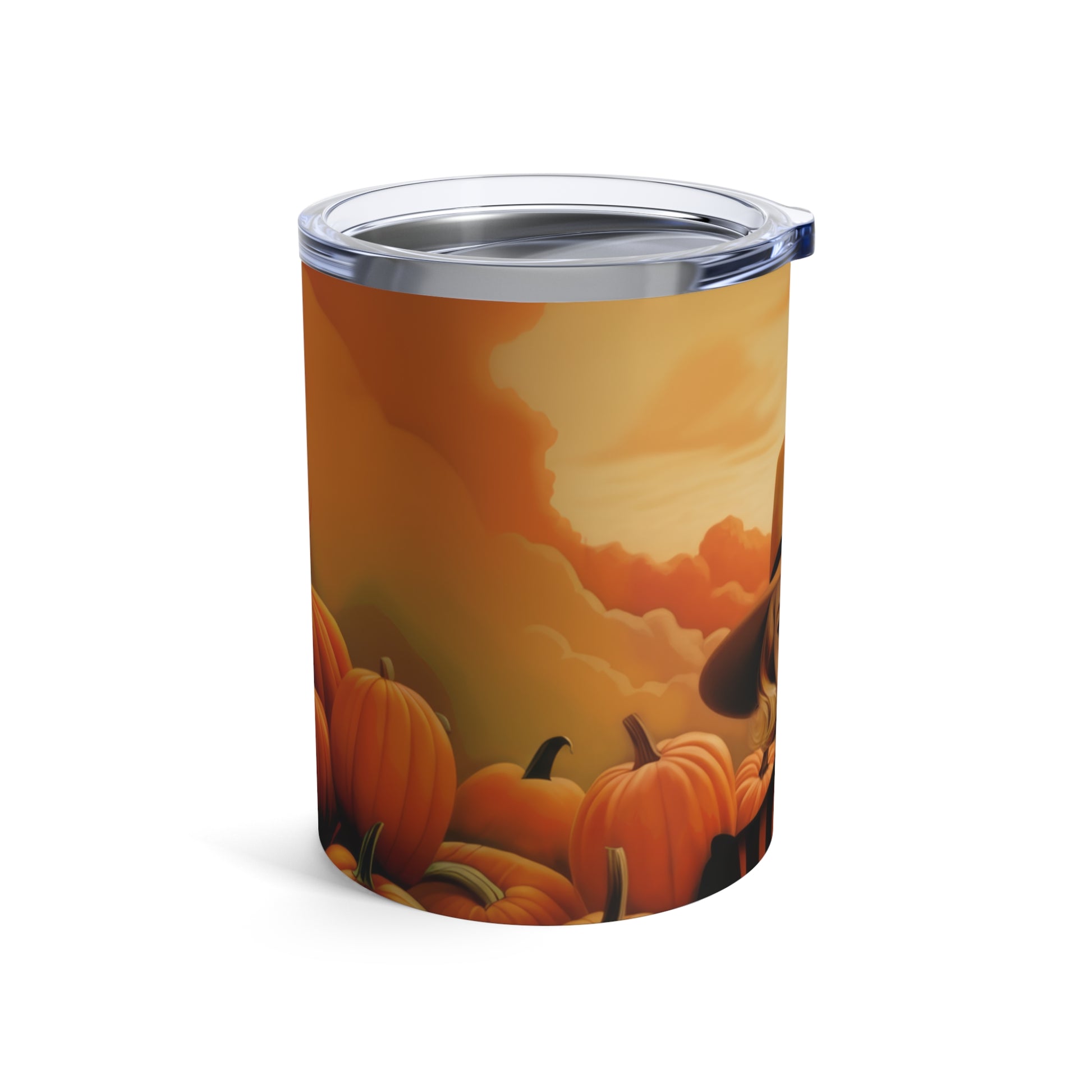 Retro inspired art print of a woman on a Tumbler 10oz; Tumbler Autumn Vibes 10oz - Halloween - by Pink Power Studio #gift for girlfriend #gift for wife #birthday gift #gift for her #70s #70ies