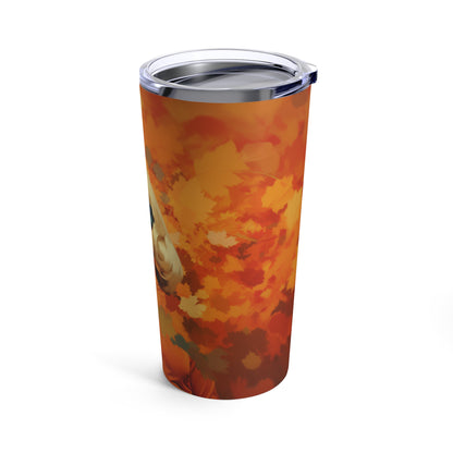 Retro inspired art print of a woman on a Tumbler 20oz; Tumbler Autumn Vibes 20oz - by Pink Power Studio #gift for girlfriend #gift for wife #birthday gift #gift for her #70s #70ies