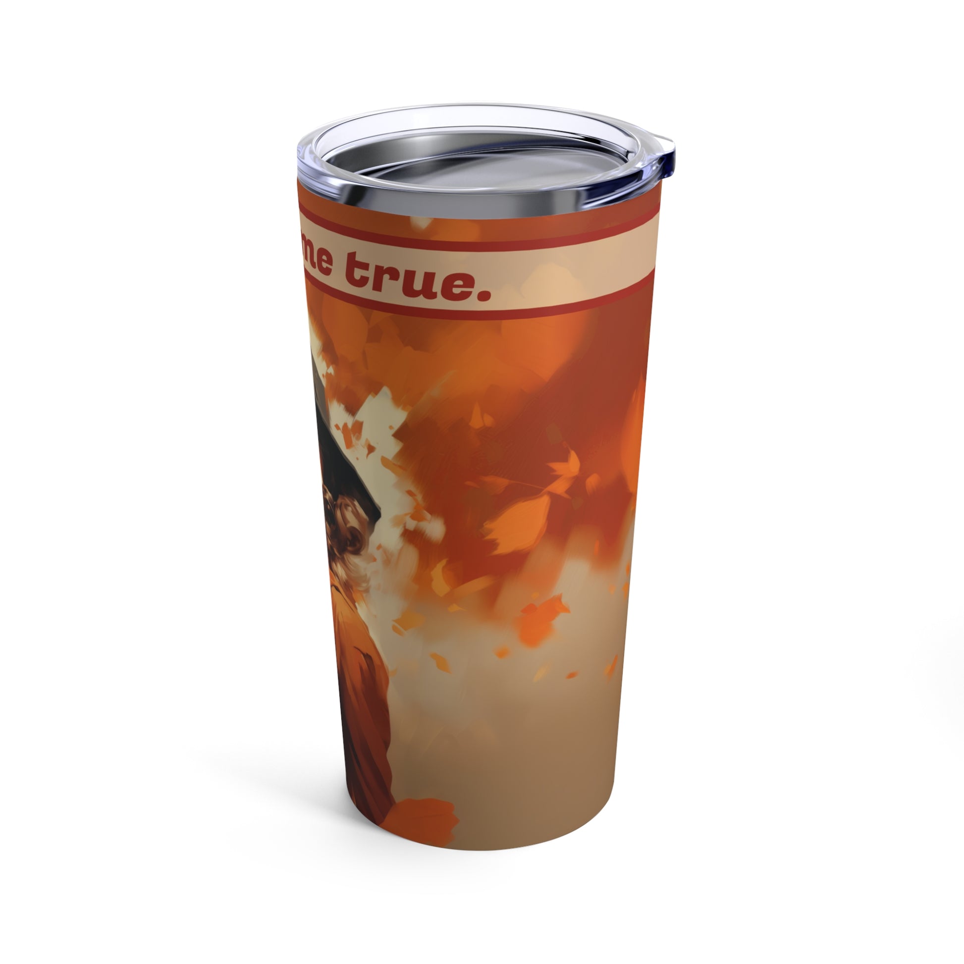 Retro inspired art print of a woman on a Tumbler 20oz; Personalized Tumbler Autumn Vibes 20oz - by Pink Power Studio #gift for girlfriend #gift for wife #birthday gift #gift for her #70s #70ies