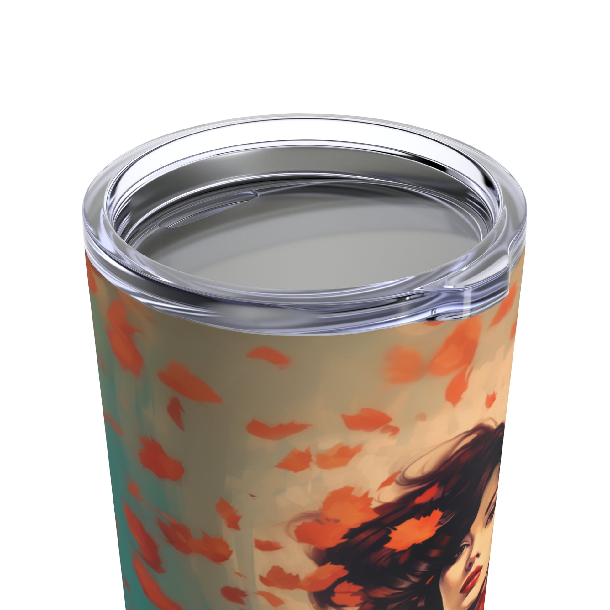 Retro inspired art print of a woman on a Tumbler 20oz; Tumbler Autumn Vibes 20oz - by Pink Power Studio #gift for girlfriend #gift for wife #birthday gift #gift for her #70s #70ies