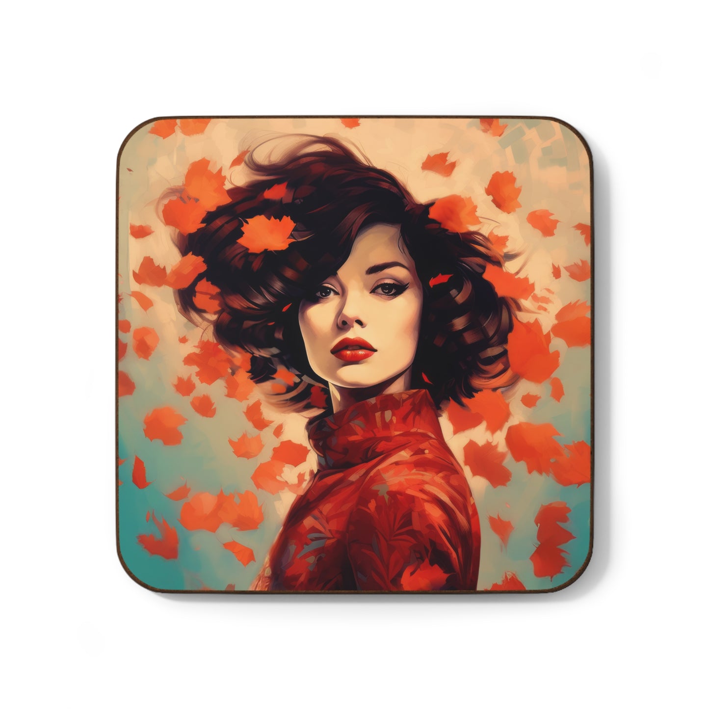 Retro inspired art print of a woman on a Home Decor; Coaster Autumn Vibes - by Pink Power Studio #gift for girlfriend #gift for wife #birthday gift #gift for her #70s #70ies