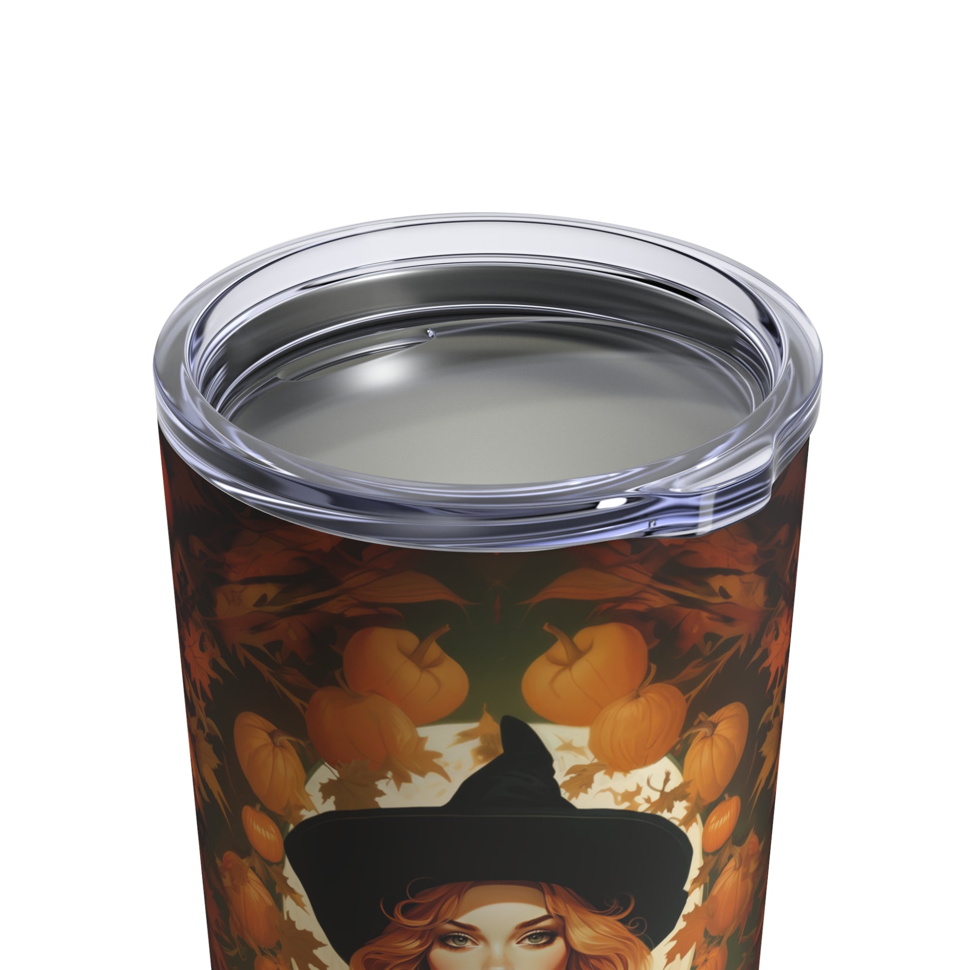 Retro inspired art print of a woman on a Tumbler 10oz; Tumbler Autumn Vibes 10oz - Halloween - by Pink Power Studio #gift for girlfriend #gift for wife #birthday gift #gift for her #70s #70ies