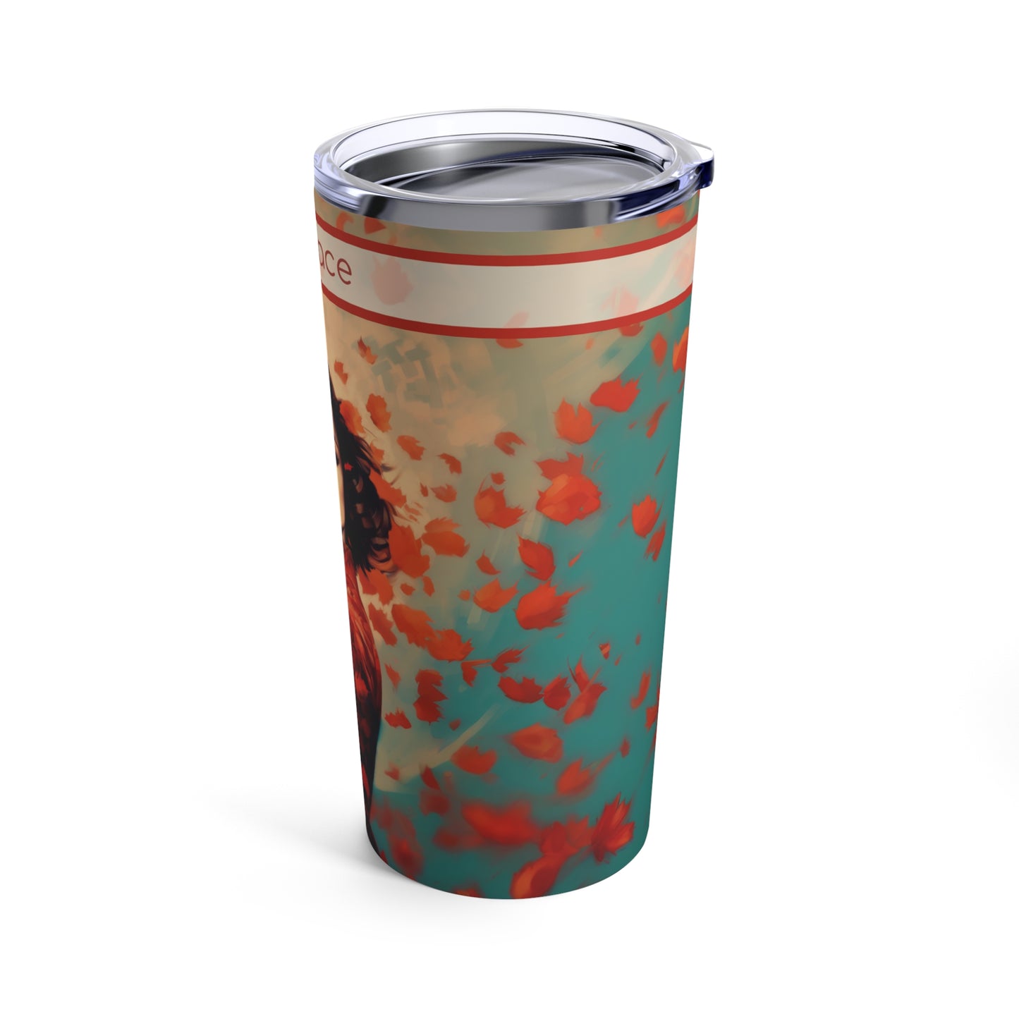 Retro inspired art print of a woman on a Tumbler 20oz; Personalized Tumbler Autumn Vibes 20oz - by Pink Power Studio #gift for girlfriend #gift for wife #birthday gift #gift for her #70s #70ies