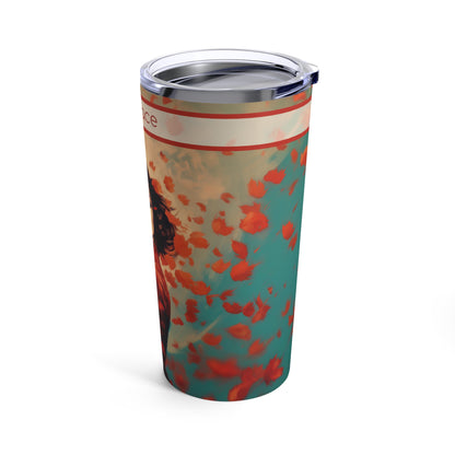 Retro inspired art print of a woman on a Tumbler 20oz; Personalized Tumbler Autumn Vibes 20oz - by Pink Power Studio #gift for girlfriend #gift for wife #birthday gift #gift for her #70s #70ies