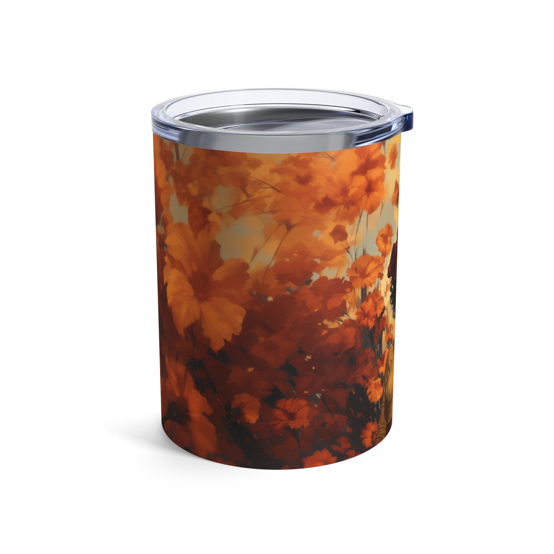 Retro inspired art print of a woman on a Tumbler 10oz; Tumbler Autumn Vibes 10oz - by Pink Power Studio #gift for girlfriend #gift for wife #birthday gift #gift for her #70s #70ies