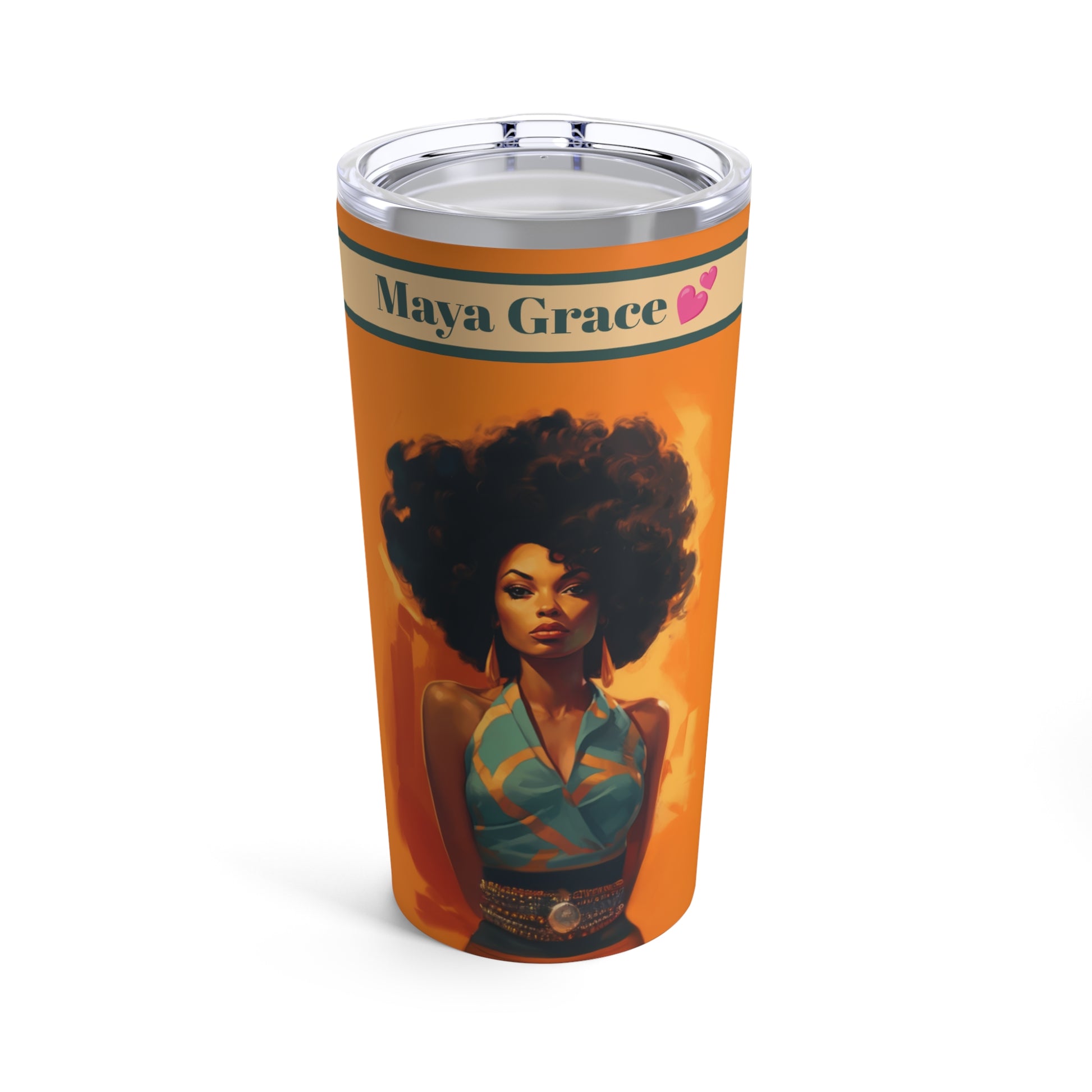 Retro inspired art print of a woman on a Tumbler 20oz; Personalized Tumbler Autumn Vibes 20oz - by Pink Power Studio #gift for girlfriend #gift for wife #birthday gift #gift for her #70s #70ies