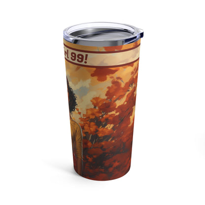 Retro inspired art print of a woman on a Tumbler 20oz; Personalized Tumbler Autumn Vibes 20oz - by Pink Power Studio #gift for girlfriend #gift for wife #birthday gift #gift for her #70s #70ies