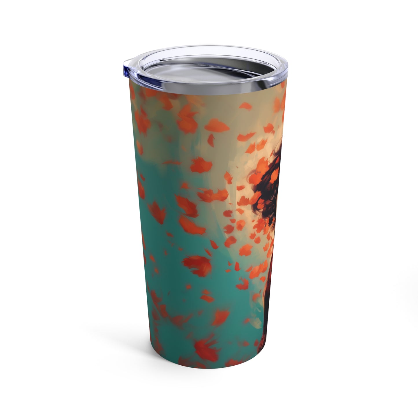 Retro inspired art print of a woman on a Tumbler 20oz; Tumbler Autumn Vibes 20oz - by Pink Power Studio #gift for girlfriend #gift for wife #birthday gift #gift for her #70s #70ies