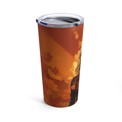 Retro inspired art print of a woman on a Tumbler 20oz; Tumbler Autumn Vibes 20oz - by Pink Power Studio #gift for girlfriend #gift for wife #birthday gift #gift for her #70s #70ies