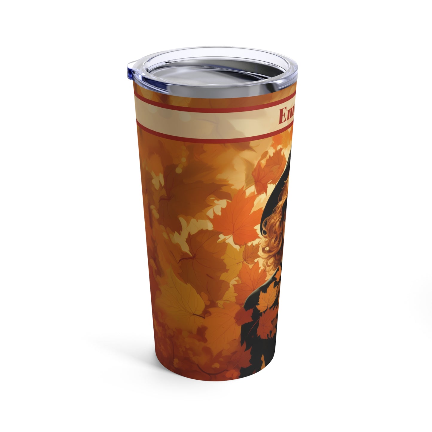 Retro inspired art print of a woman on a Tumbler 20oz; Personalized Tumbler Autumn Vibes 20oz - by Pink Power Studio #gift for girlfriend #gift for wife #birthday gift #gift for her #70s #70ies