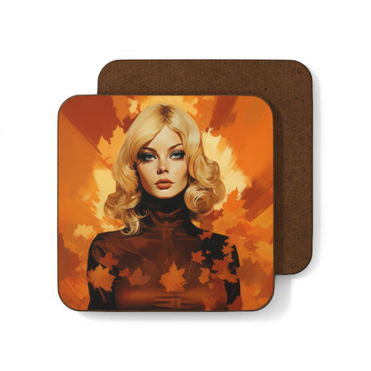 Retro inspired art print of a woman on a Home Decor; Coaster Autumn Vibes - by Pink Power Studio #gift for girlfriend #gift for wife #birthday gift #gift for her #70s #70ies